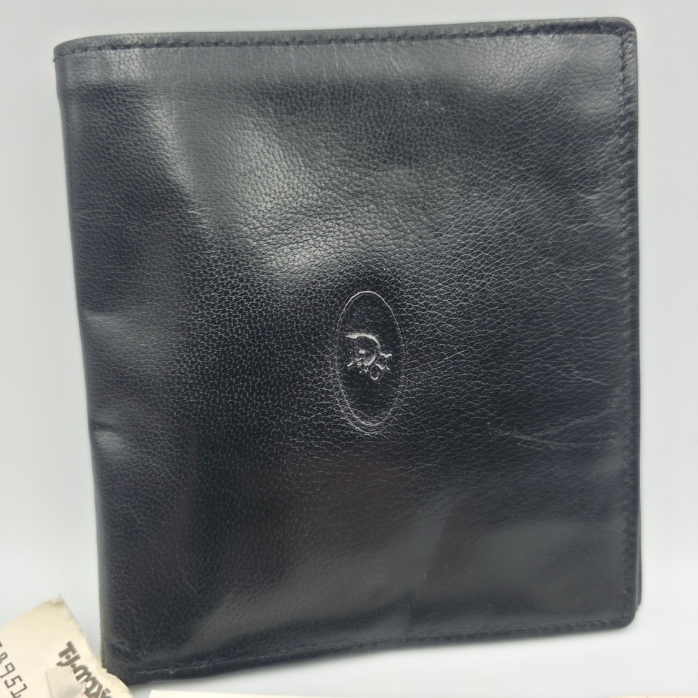 Christian Dior Mens Black Leather Bifold Wallet 8 Card Slots Vintage NWT